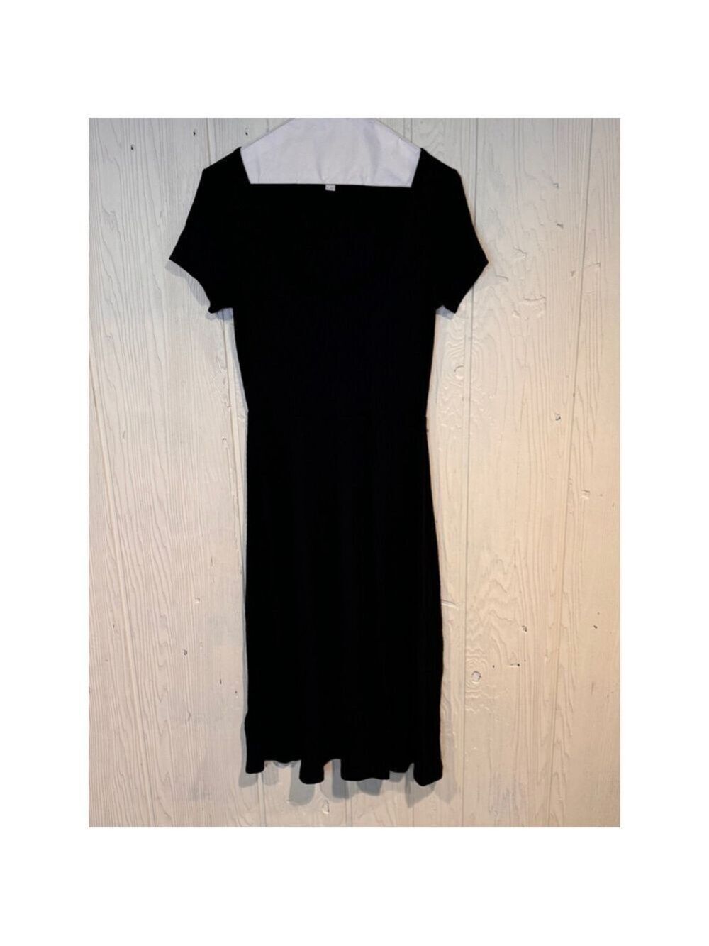 Loft Black Ribbed Midi Dress Short Sleeve Extra Small